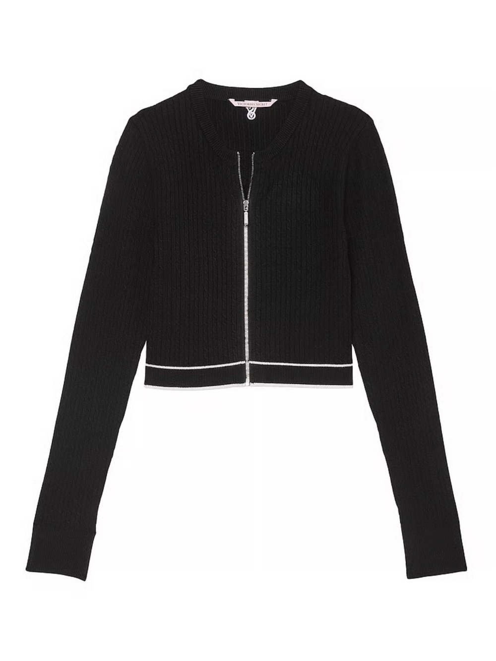🤎 NWT Victoria’s Secret Luxe Cable Knit Crop Zip Front Sweater (01049)